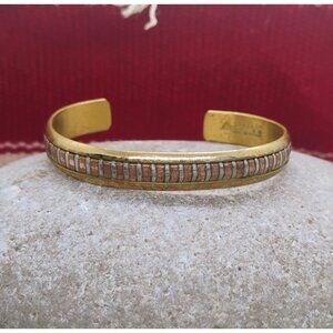Vtg Sergio Lub Tri-Metal Copper Brass Sterling Silver Cuff Bracelet Size 6"